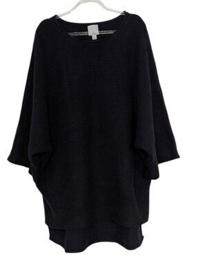 Halogen Cashmere Ribbed Sweater Womens One Size Black 3/4 Sleeves Knit Pullover